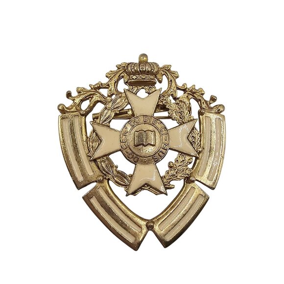 VTG Brooch Pin Masonic Lodge Do Cen' D Co-Mus Gold Tone Crest Cross Shield - Picture 14 of 14